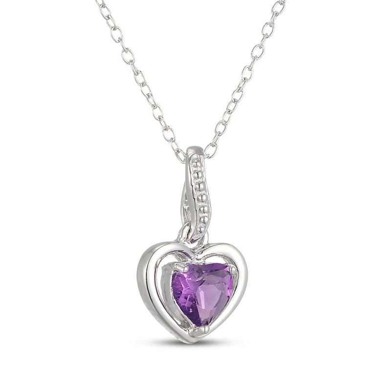 Main Image 2 of Heart-Shaped Amethyst Frame Drop Necklace Sterling Silver 18"
