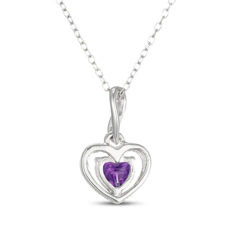 Main Image 3 of Heart-Shaped Amethyst Frame Drop Necklace Sterling Silver 18"