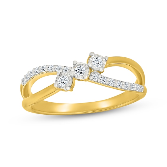 Diamond Three-Stone Crossover Fashion Ring 1/6 ct tw 24K Yellow Gold Vermeil Sterling Silver