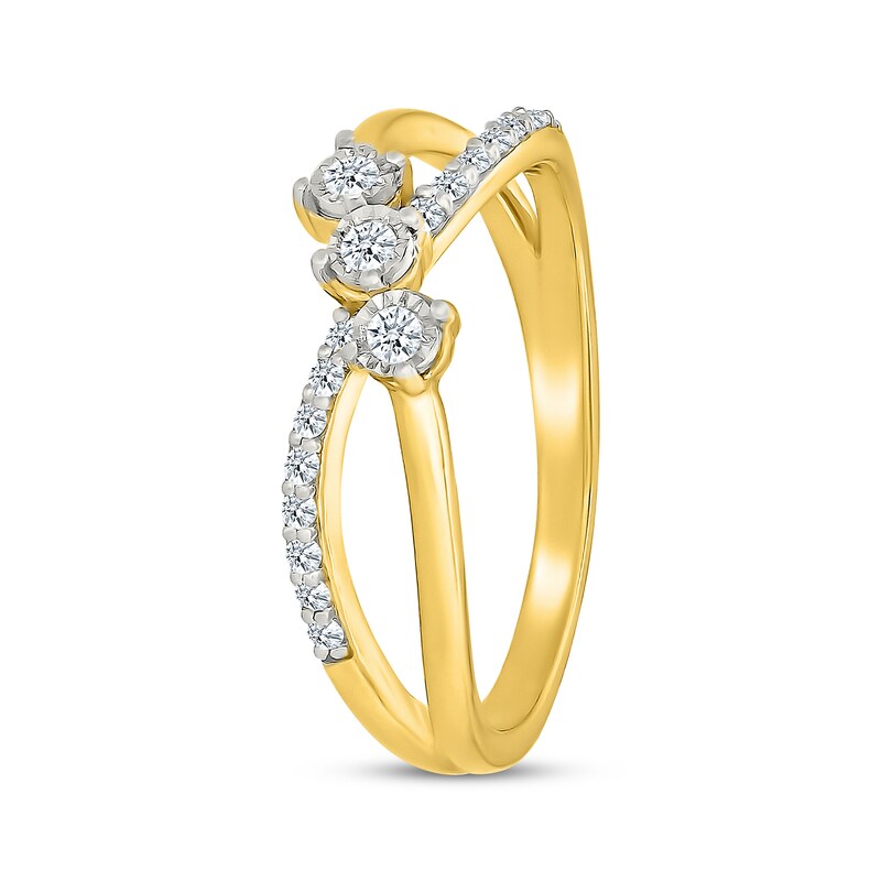 Main Image 2 of Diamond Three-Stone Crossover Fashion Ring 1/6 ct tw 24K Yellow Gold Vermeil Sterling Silver