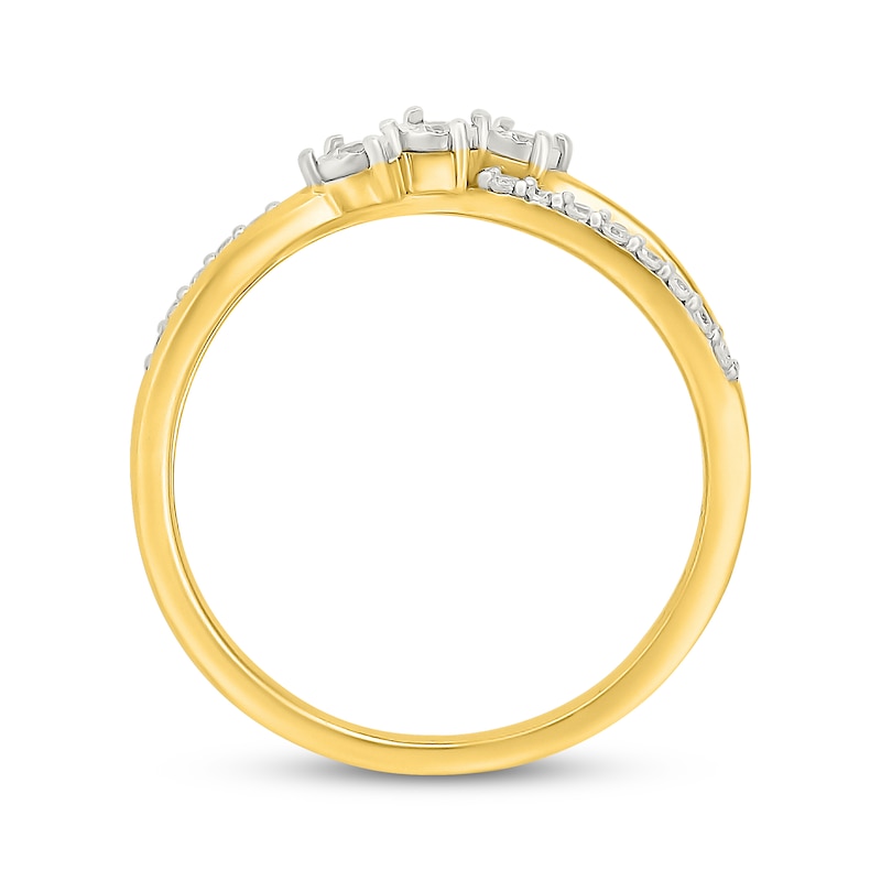 Main Image 3 of Diamond Three-Stone Crossover Fashion Ring 1/6 ct tw 24K Yellow Gold Vermeil Sterling Silver