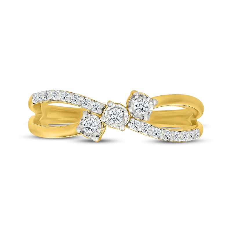 Main Image 4 of Diamond Three-Stone Crossover Fashion Ring 1/6 ct tw 24K Yellow Gold Vermeil Sterling Silver