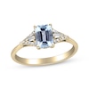 Thumbnail Image 1 of Emerald-Cut Aquamarine & Diamond Ring 1/10 ct tw 10K Yellow Gold
