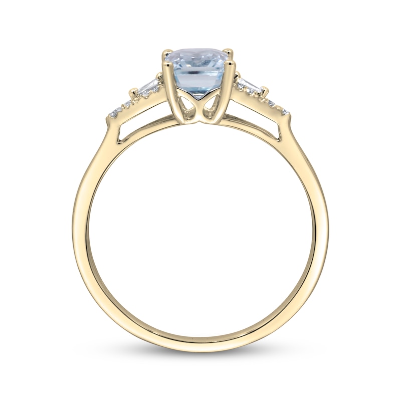 Main Image 3 of Emerald-Cut Aquamarine & Diamond Ring 1/10 ct tw 10K Yellow Gold