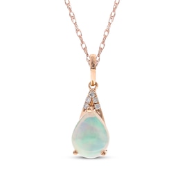 Pear-Shaped Opal & Diamond Accent Necklace 10K Rose Gold 18"
