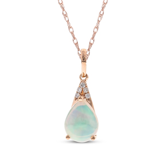 Pear-Shaped Opal & Diamond Accent Necklace 10K Rose Gold 18"