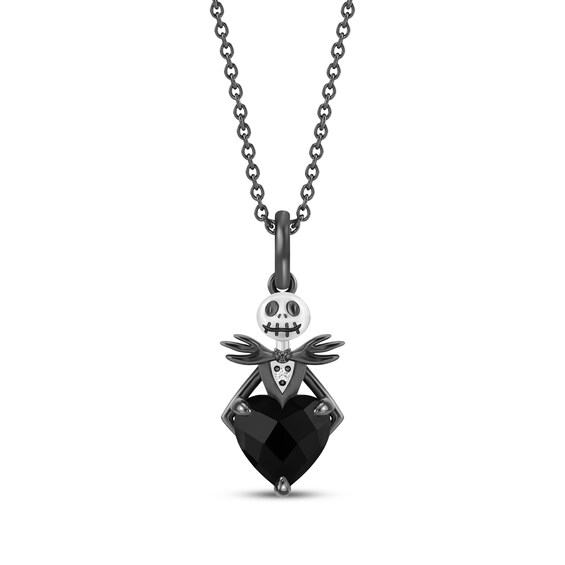 Disney Treasures The Nightmare Before Christmas "Jack Skellington" Black Onyx & Diamond Necklace Sterling Silver 19"