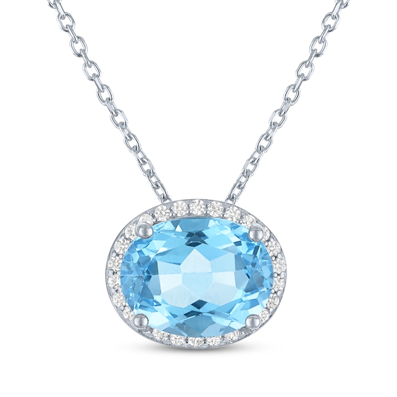 Main Image 1 of Oval-Cut Swiss Blue Topaz & White Lab-Created Sapphire Necklace Sterling Silver 18"
