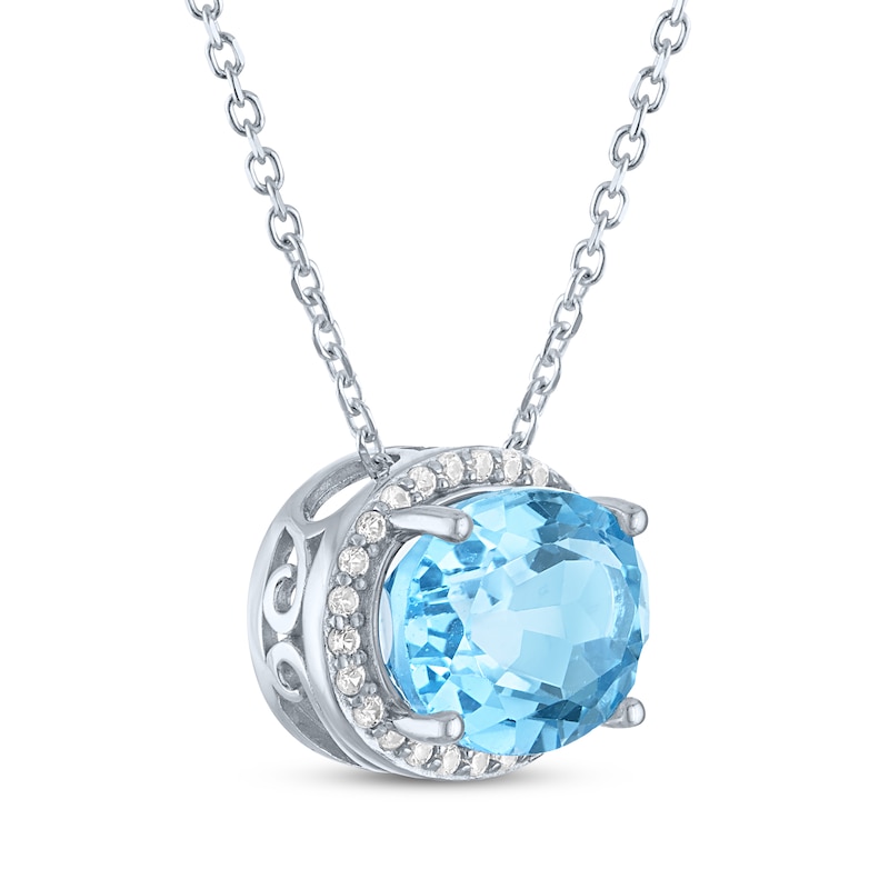 Main Image 2 of Oval-Cut Swiss Blue Topaz & White Lab-Created Sapphire Necklace Sterling Silver 18"