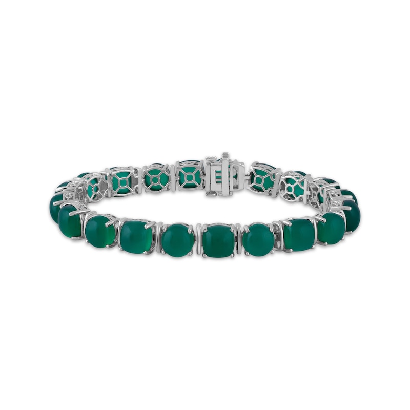 Main Image 1 of Cushion and Round-Cut Dyed Green Chalcedony Bracelet Sterling Silver 7.5"