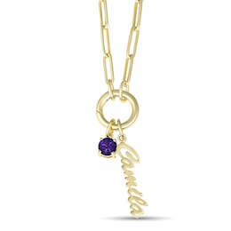Nameplate and Birthstone Paperclip Chain Necklace (1 Name and 1 Stone)
