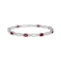 Oval-Cut Lab-Created Ruby & Diamond Accent Marquise Link Bracelet Sterling Silver 7.25"