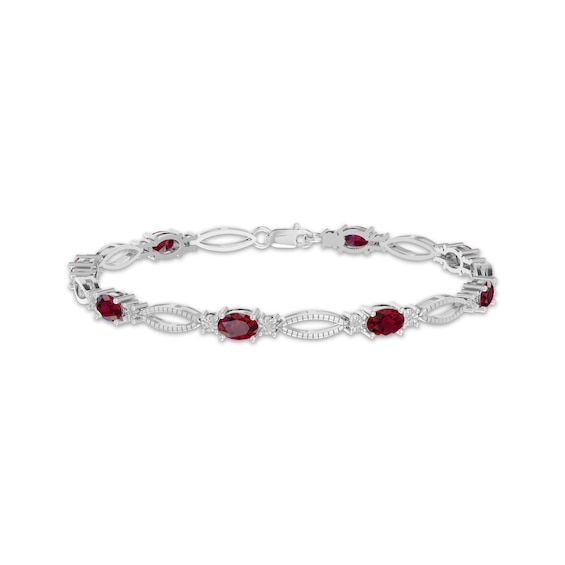Oval-Cut Lab-Created Ruby & Diamond Accent Marquise Link Bracelet Sterling Silver 7.25"