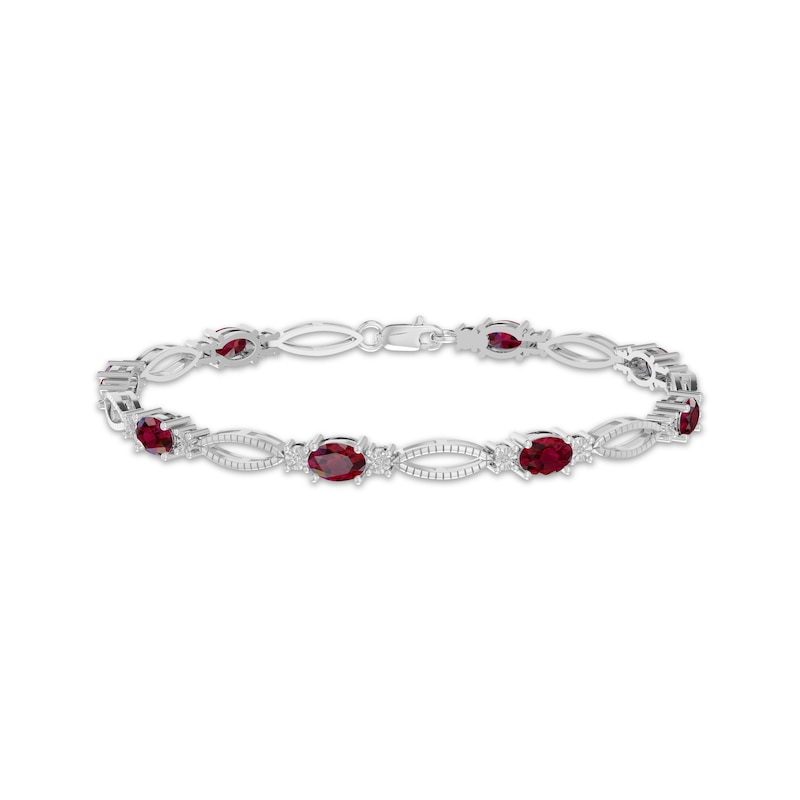 Main Image 1 of Oval-Cut Lab-Created Ruby & Diamond Accent Marquise Link Bracelet Sterling Silver 7.25"