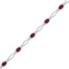 Thumbnail Image 2 of Oval-Cut Lab-Created Ruby & Diamond Accent Marquise Link Bracelet Sterling Silver 7.25"