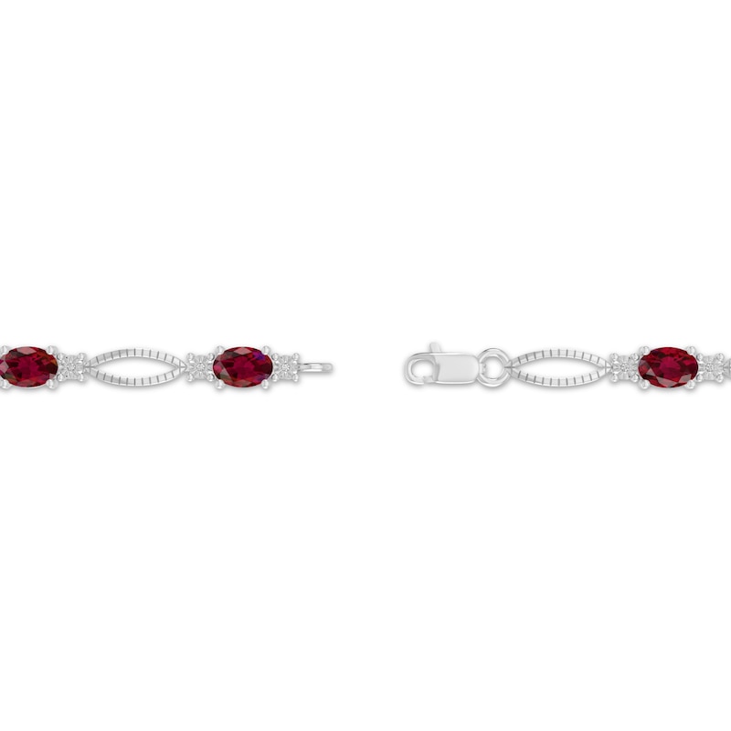 Main Image 3 of Oval-Cut Lab-Created Ruby & Diamond Accent Marquise Link Bracelet Sterling Silver 7.25"