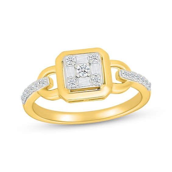 KAY Lab-Grown Diamonds Baguette & Round-Cut Buckle Ring 1/4 ct tw 24K Yellow Gold Vermeil Sterling Silver