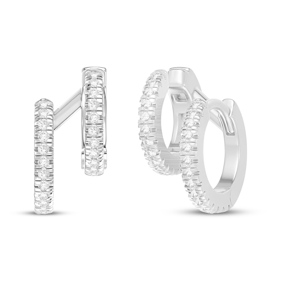 Diamond Double Huggie & Cuff Hoop Earrings 1/3 ct tw Sterling Silver