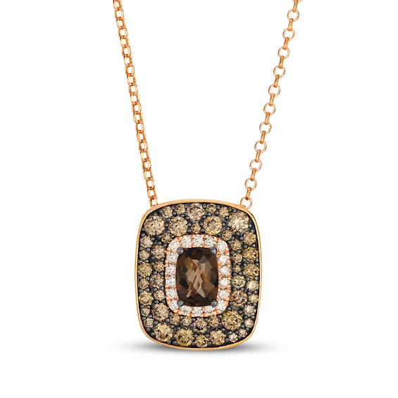 Le Vian Chocolate Quartz Necklace 1-1/4 ct tw Diamonds 14K Strawberry Gold 19"