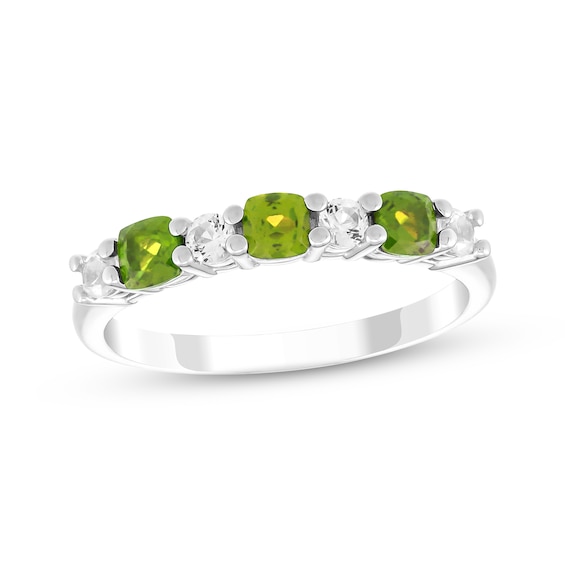 Cushion-Cut Peridot & Round-Cut White Lab-Created Sapphire Stackable Ring Sterling Silver