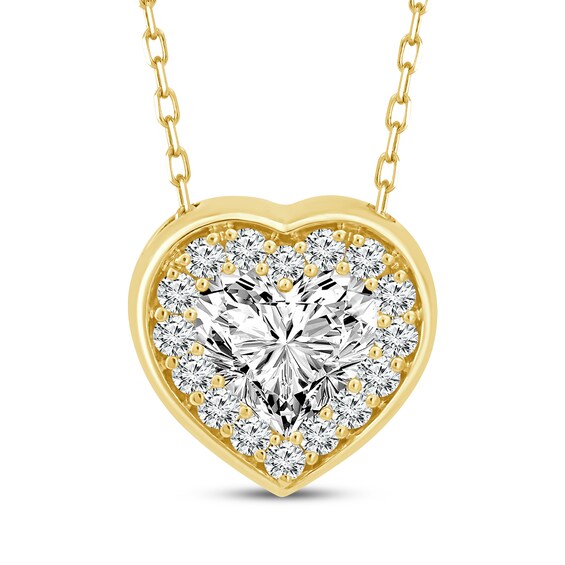 KAY Lab-Grown Diamonds Heart-Shaped Halo Necklace 1/2 ct tw 10K Yellow Gold 18"