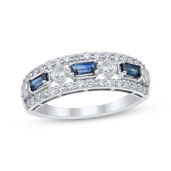 KAY Lab-Grown Diamonds & Baguette-Cut Natural Blue Sapphire Ring 1/2 ct tw 14K White Gold