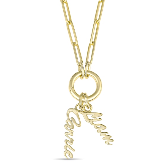 Nameplates on High-Polish Circle Link Paperclip Chain Necklace (2 Names)