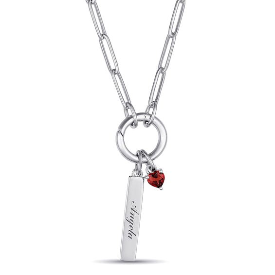 Vertical Bar and Birthstone Paperclip Chain Necklace (1 Stone and Line)