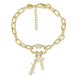 Lab-Created White Sapphire Accent Nameplates Paperclip Chain Bracelet (2 Names)
