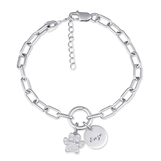 Lab-Created White Sapphire Dog Paw Paperclip Chain Bracelet (1 Line)
