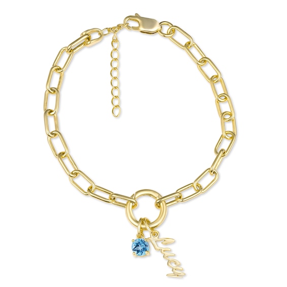 Nameplate and Color Stone Paperclip Chain Bracelet (1 Name and 1 Stone)