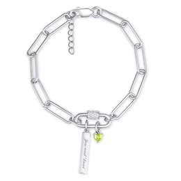 Birthstone Heart and Bar with Lab-Created White Sapphire Accent Paperclip Chain Bracelet (1 Stone and Line)
