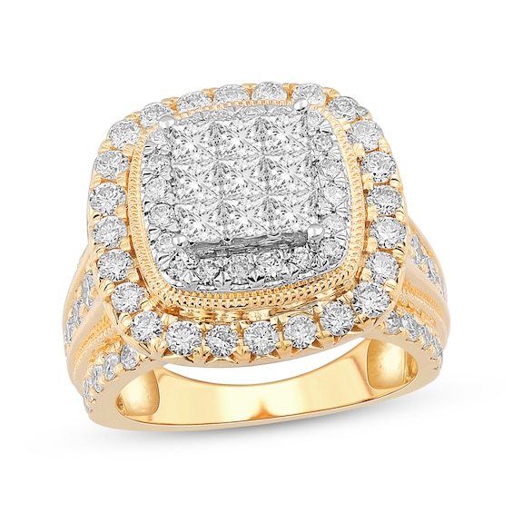 Adore Princess-Cut Multi-Diamond Center Engagement Ring 3 ct tw 10K Yellow Gold