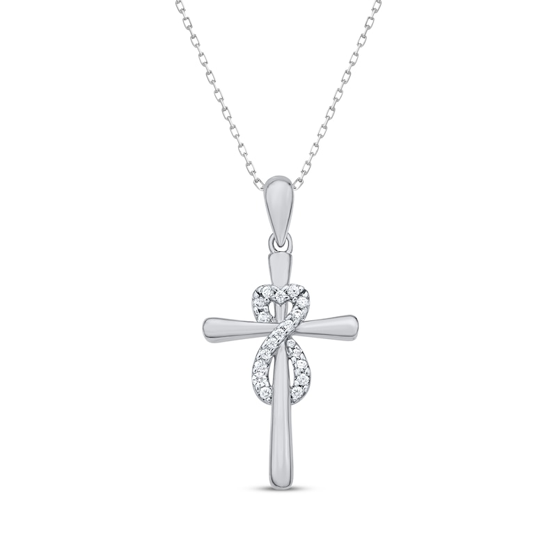 Main Image 1 of Diamond Heart Infinity Cross Necklace 1/10 ct tw Sterling Silver 18"