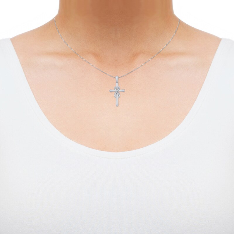 Main Image 2 of Diamond Heart Infinity Cross Necklace 1/10 ct tw Sterling Silver 18"