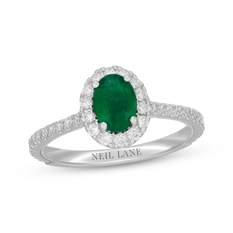 Main Image 4 of Neil Lane Oval-Cut Natural Emerald & Diamond Engagement Ring 1/2 ct tw 14K White Gold
