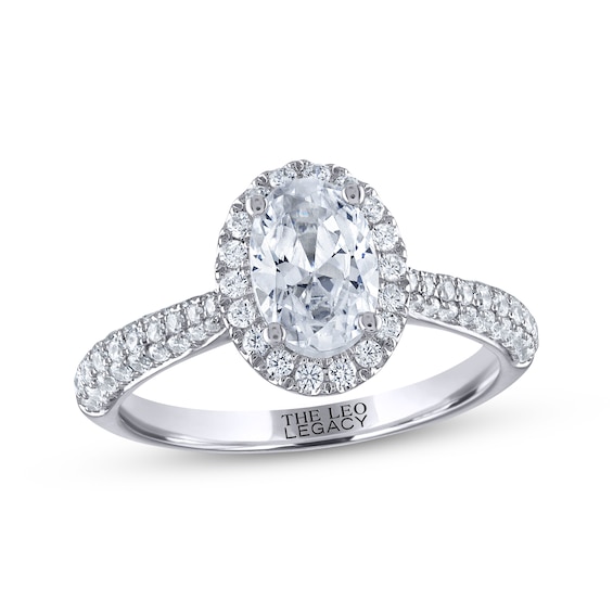 THE LEO Legacy Lab-Grown Diamond Oval-Cut Halo Engagement Ring 1-1/2 ct tw 14K White Gold