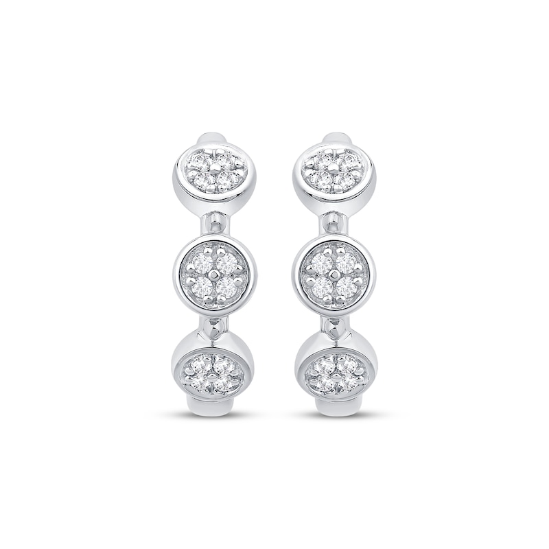 Main Image 2 of Diamond Three-Stone Hoop Earrings 1/10 ct tw 10K White Gold