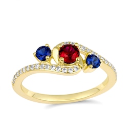 Birthstone and Brilliant Accent Stones Family Ring (3 Stones)