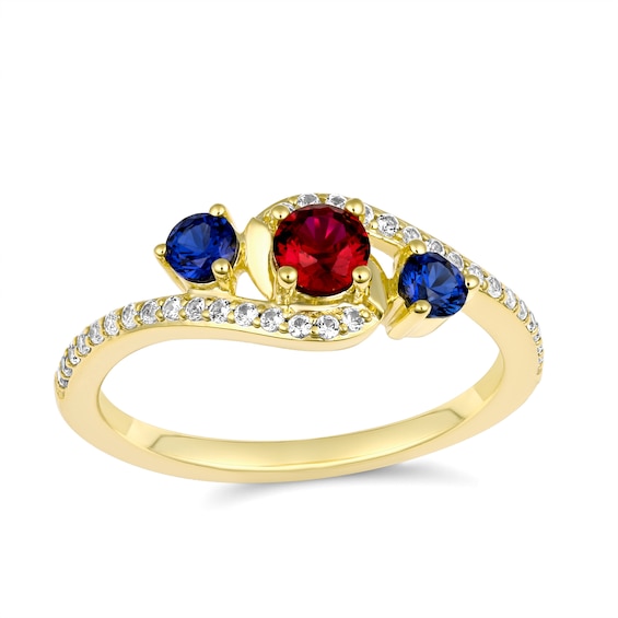 Birthstone and Brilliant Accent Stones Family Ring (3 Stones)