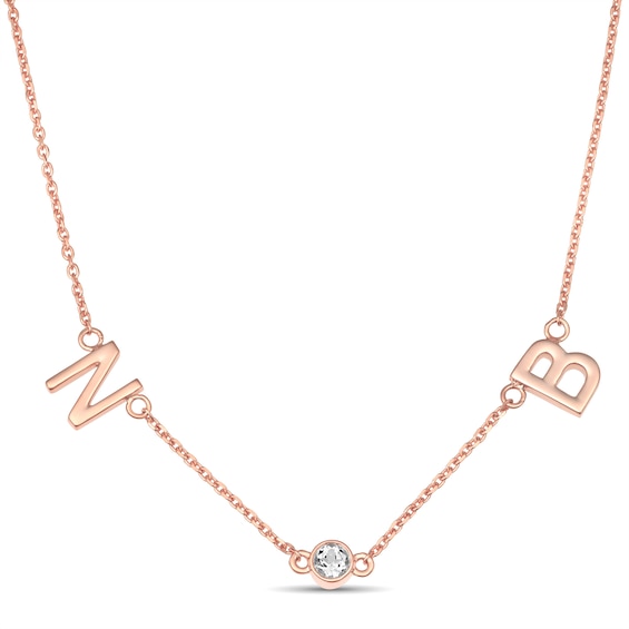 Couple's Initials and Birthstone Necklace (2 initials and 1 Stone)