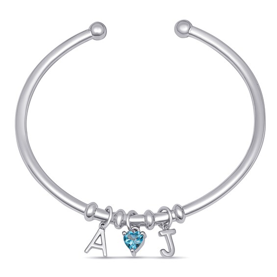 Couple's Initial and Birthstone Bangle Bracelet (2 initials and 1 Stone)