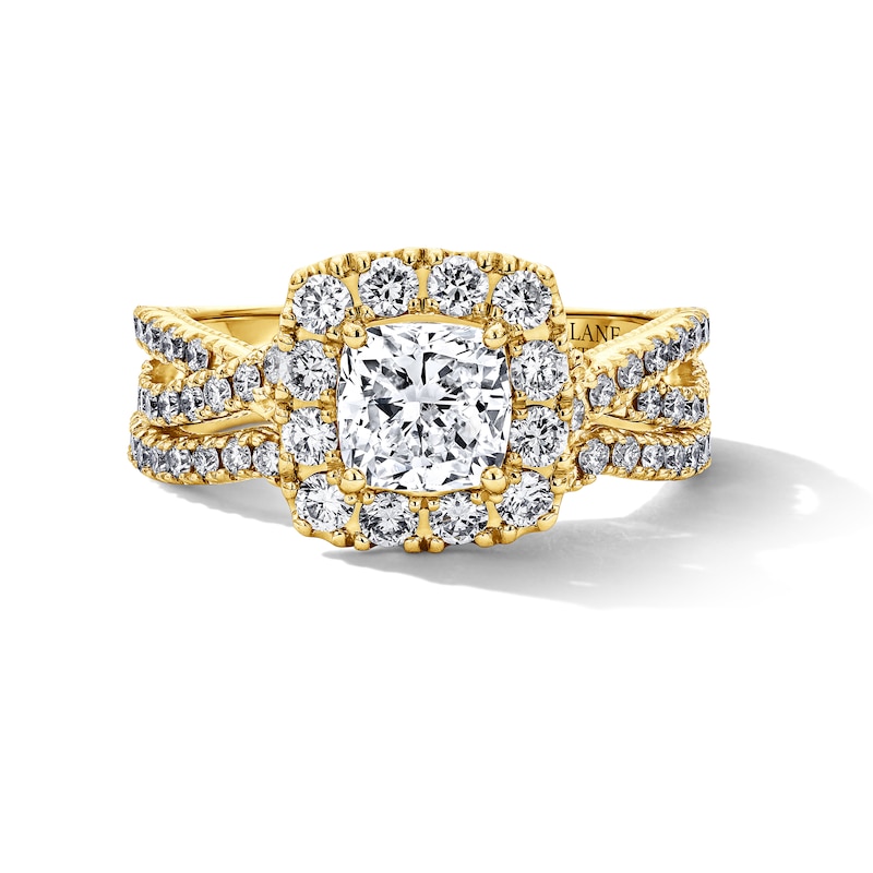 Main Image 3 of Neil Lane Artistry Cushion-Cut Lab-Grown Diamond Halo Bridal Set 2 ct tw 14K Yellow Gold