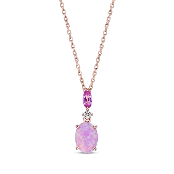 Pink Lab-Created Opal, Pink & White Lab-Created Sapphire Necklace 10K Rose Gold 18"