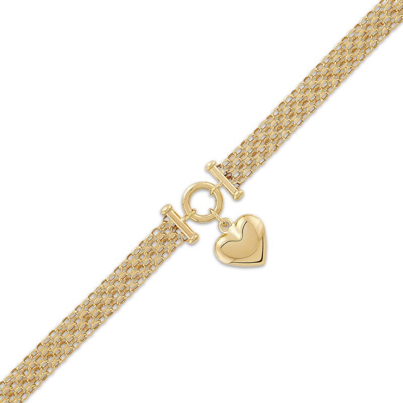 Main Image 2 of Heart Charm Bismark Bracelet Hollow 14K Yellow Gold 7.5"