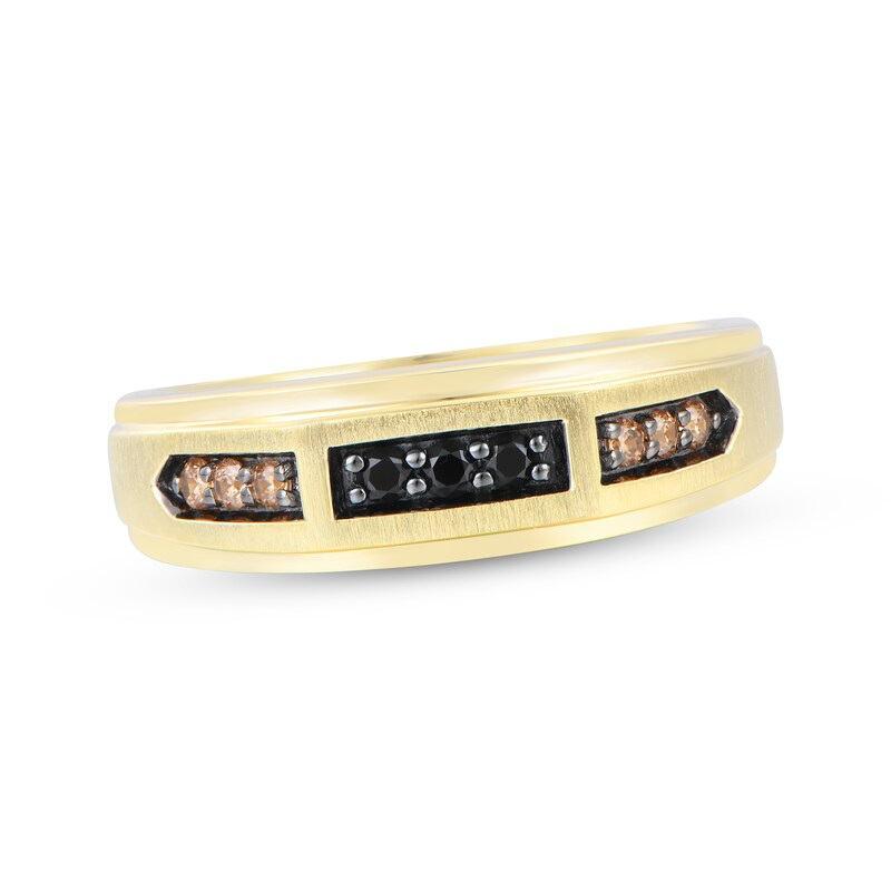 Men's Black & Brown Diamond Wedding Band 1/4 ct tw 10K Yellow Gold