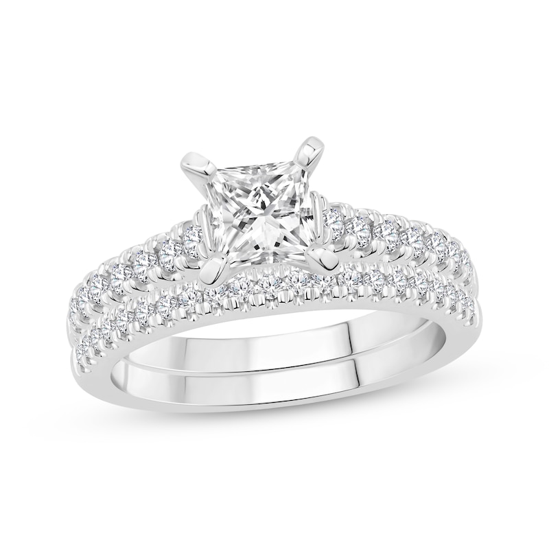 Main Image 1 of Adore Princess & Round-Cut Diamond Bridal Set 1-1/6 ct tw 14K White Gold