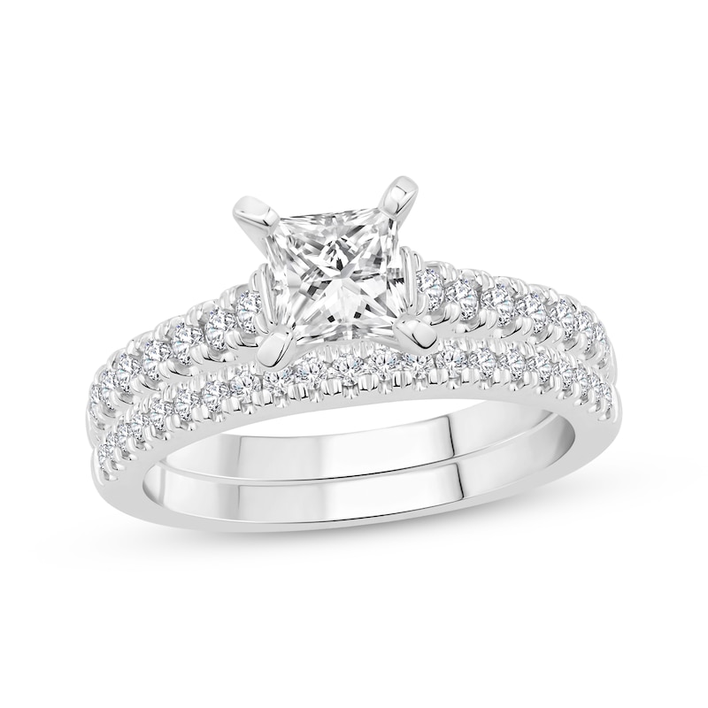 Princess & Round-Cut Diamond Bridal Set 1-1/6 ct tw 14K White Gold