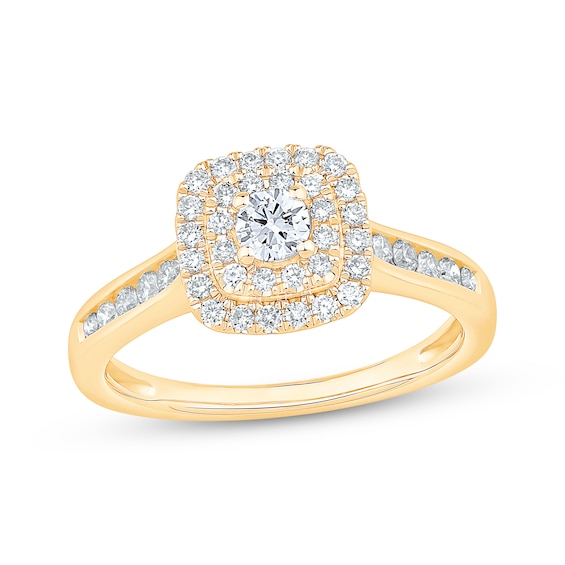 Round-Cut Diamond Double-Halo Engagement Ring 5/8 ct tw 14K Yellow Gold