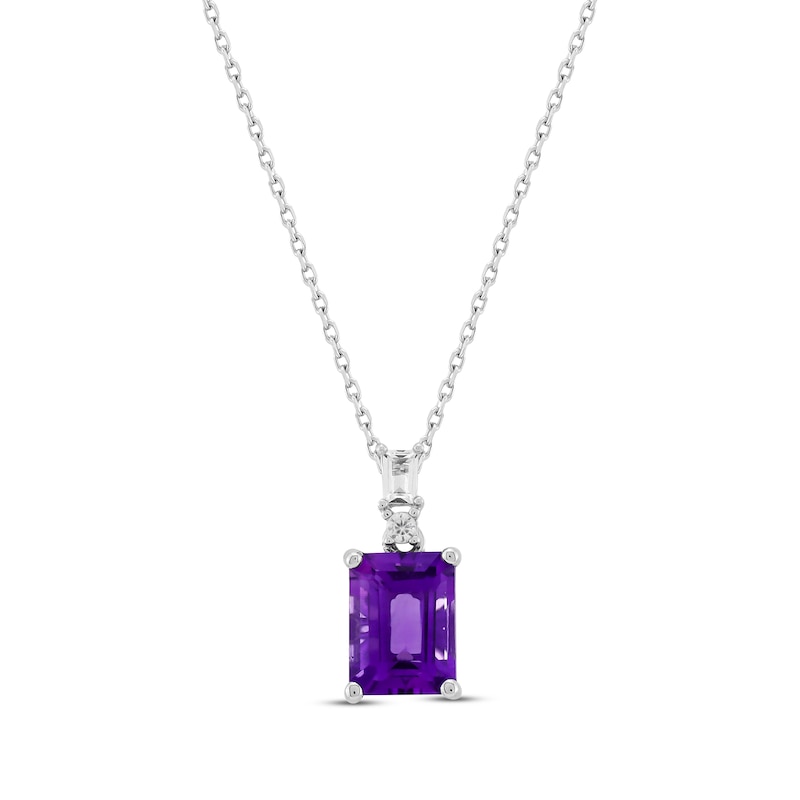 Main Image 1 of Emerald-Cut Amethyst & White Lab-Created Sapphire Necklace Sterling Silver 18"